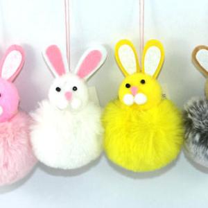Fluffy pom pom hanging easter bunny 19EA026