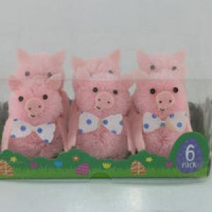 5cm Pink wool mini pigs 6pk