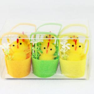 Pom pom chick with flower in 6cm basket color asst. 6pk