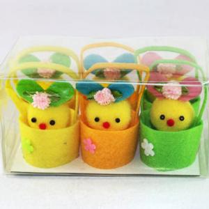 Pom pom rabbit color asst. in 6cm basket 6pk