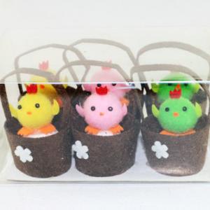 Small chick color asst. with egg in 6cm basket 6pk
