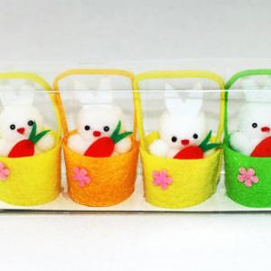 White bunny in basket color asst. 4pk