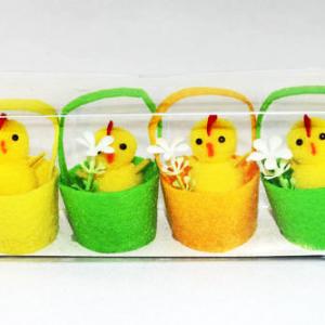 Yellow chick in basket color asst. with flower 4pk